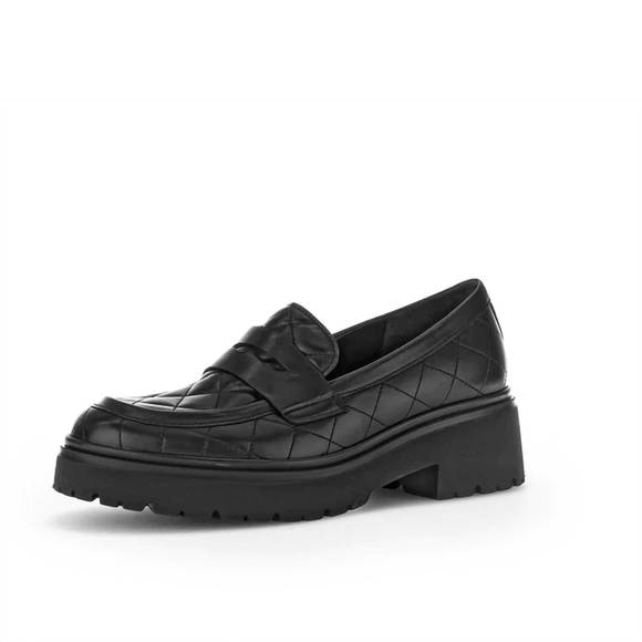 NEW GABOR women's 35.231.27 penny loafer in black quilted leather - Picture 1 of 6